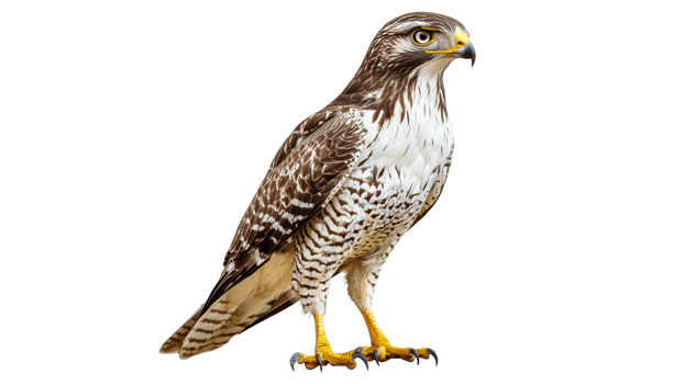 A striking hawk stands majestically with keen eyes png