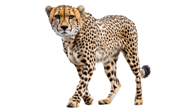 Cheetah walking gracefully across white background png