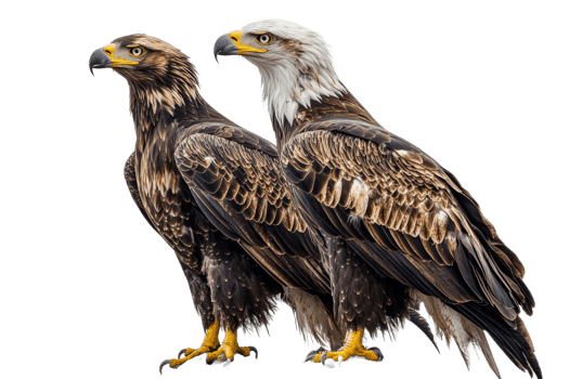 Bald eagle and golden eagle in natural pose png