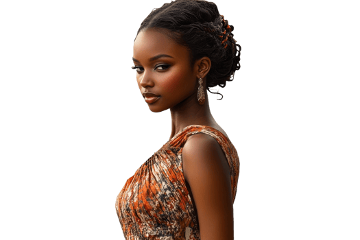Graceful woman in vibrant attire png