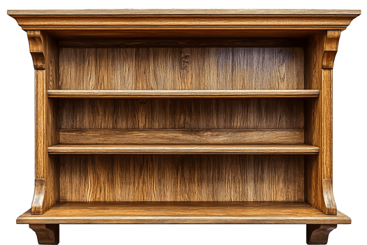 Wooden shelf with 3 roomy compartments png