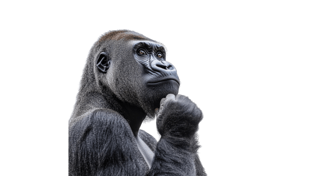 Thoughtful gorilla in a natural pose png