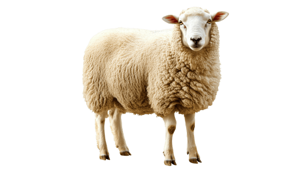 Sheep standing calmly in a bright setting isolated transparent background png
