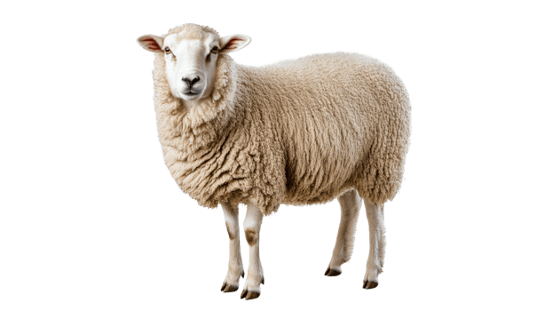 Sheep standing calmly in a bright setting isolated cut out transparent background png