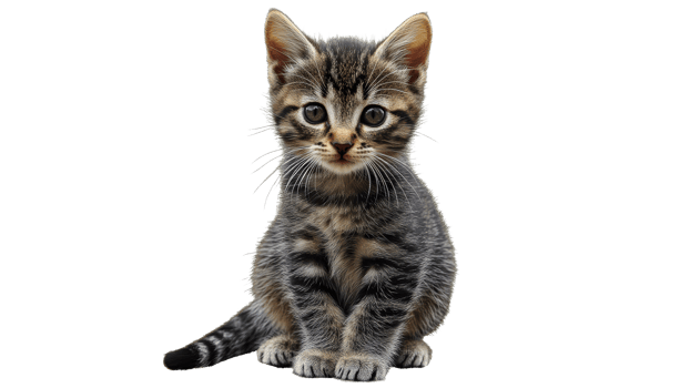 Cute tabby kitten sitting with curious expression transparent png