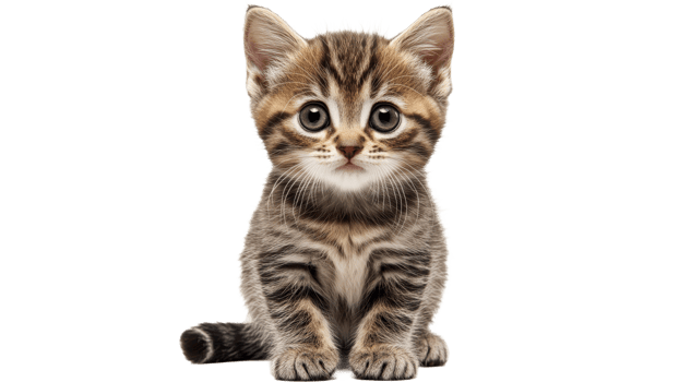 Cute tabby kitten with big eyes sitting calmly transparent png