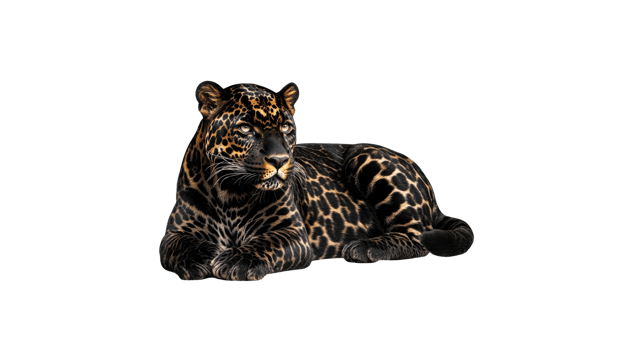 Graceful leopard resting on plain backdrop png