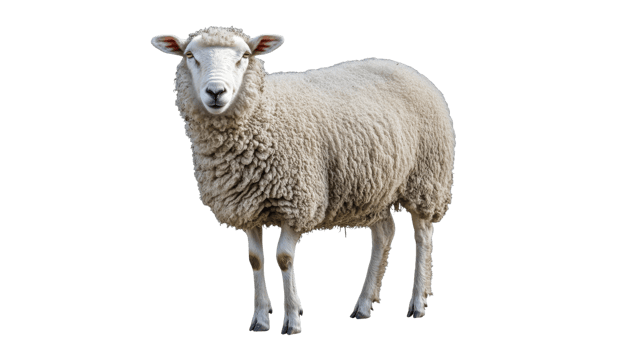 Fluffy sheep standing on white background png