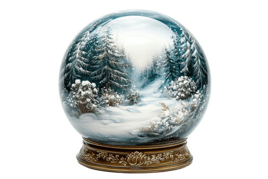 Beautiful winter landscape inside snow globe png