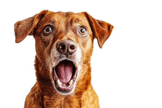 Dog expresses surprise with wide open mouth png
