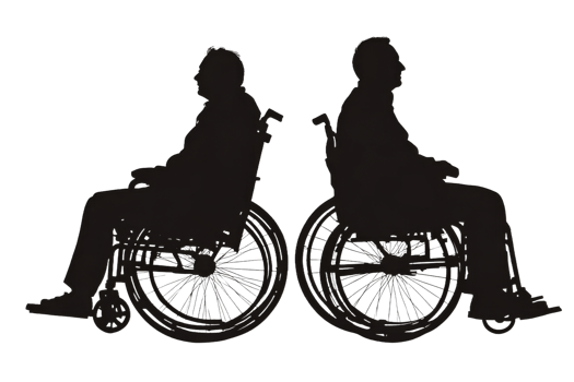 Two individuals in wheelchairs facing each other png