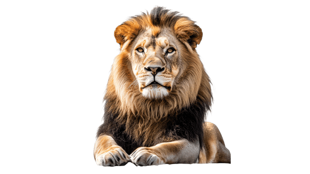 Majestic lion resting in the wild under sunlight png