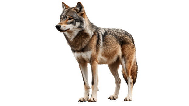 Wolf stands alert in outdoor environment png