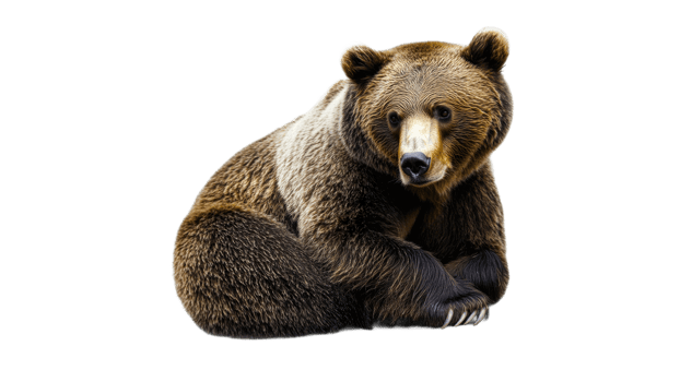 Brown bear resting calmly in natural pose png