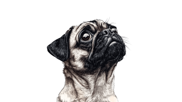 Pug gazing curiously with expressive eyes png