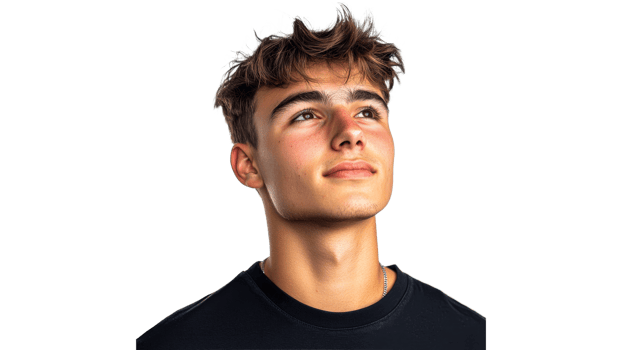Young man with casual hairstyle looking up png