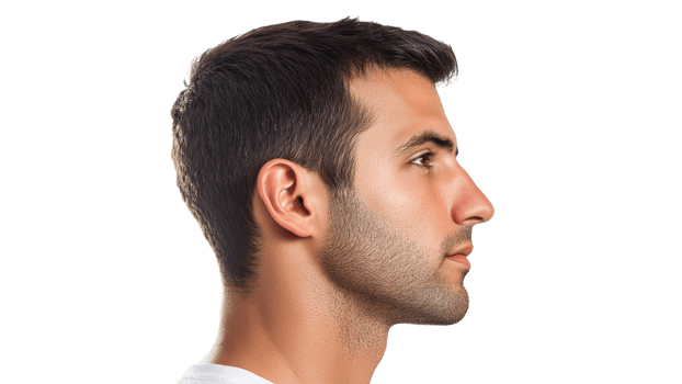 Profile view of a young man with short hair transparent png