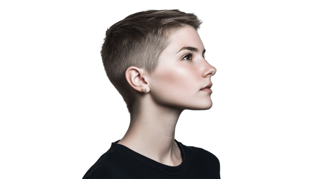 Young person with short hair in profile view png
