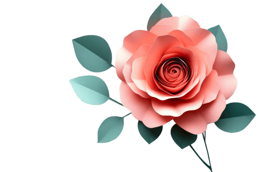 Beautiful handmade paper rose with green leaves png