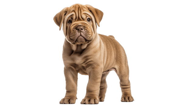 Adorable wrinkled puppy stands in a playful pose png
