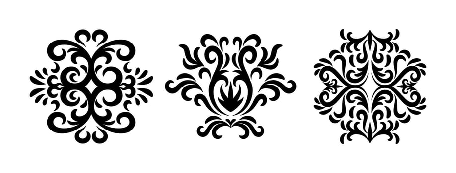 Set of oriental damask patterns on black and white colour vector