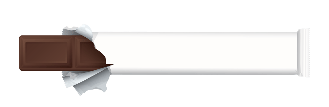 Wrapped mini chocolate bar was unwrapped and there was a chocolate bar inside top view isolated graphic illustration have blank space. png