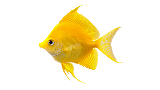 Bright yellow fish swimming gracefully in water cut out isolated transparent png