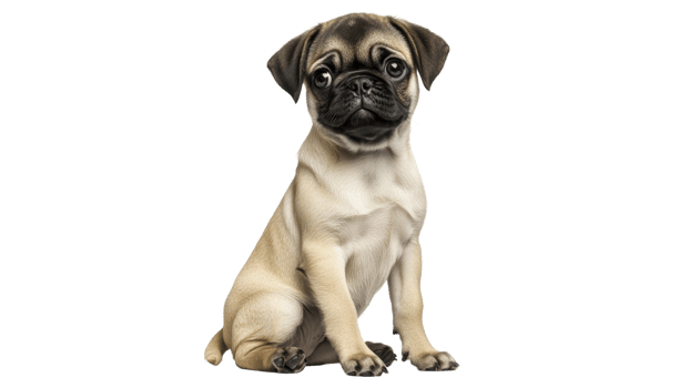 Pug puppy sitting calmly in a studio setting png