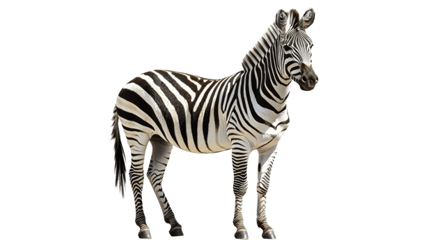 Striking zebra standing on white background png