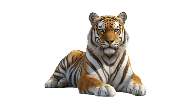 Striking tiger resting peacefully on flat surface png