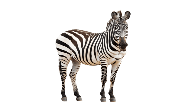 Striped zebra standing in a natural pose png
