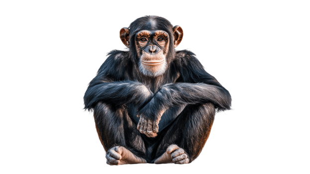 Chimpanzee sitting calmly on a white background png