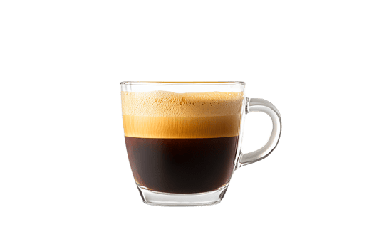 Freshly brewed coffee in a clear glass cup png