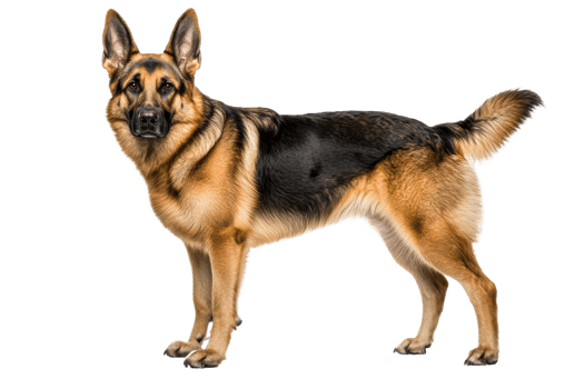 German shepherd stands proudly on white background png