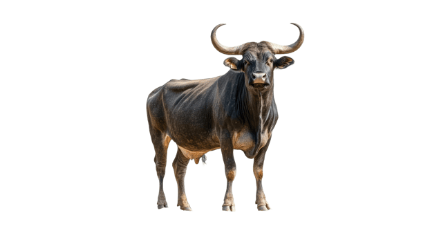 Strong black bull standing confidently outdoors png