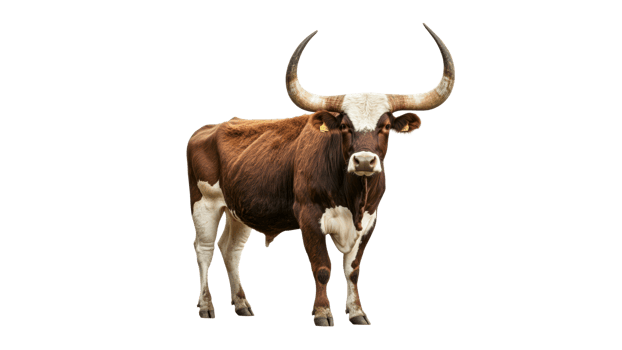 Brown and white cow standing on transparent background png