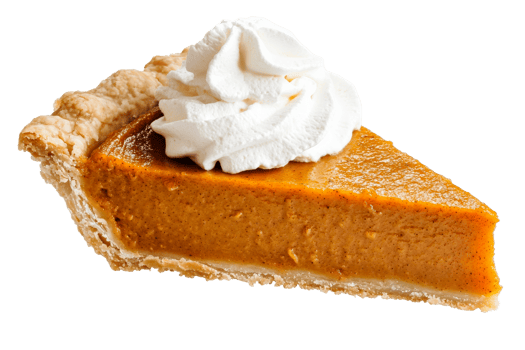 Pumpkin pie slice with whipped cream isolated transparent background png