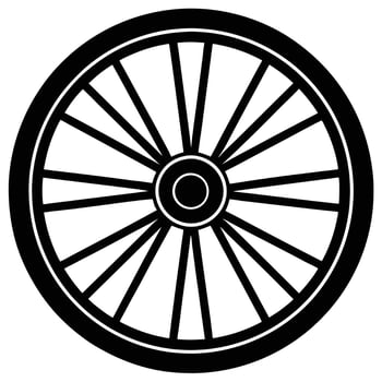 A black and white illustration of a bicycle wheel vector