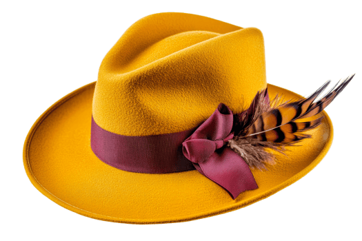 Stylish yellow hat adorned with feathers png