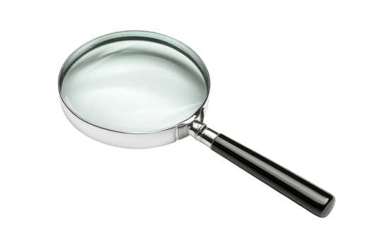 Magnifying glass resting on a white surface png