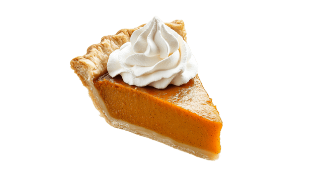 Delicious slice of pumpkin pie with whipped cream png