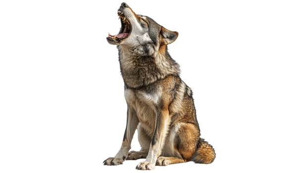 Wild wolf howling in natural habitat during day png