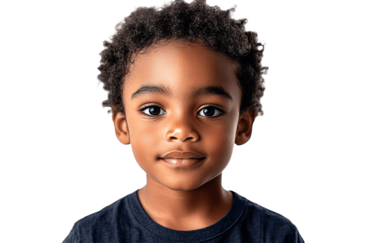 Young boy with curly hair showing a gentle smile png