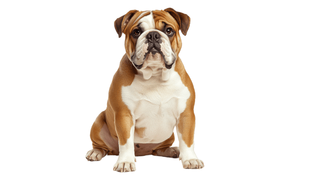 Bulldog sitting calmly on a white background png
