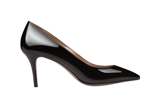 Elegant black high heel shoe with pointed toe png