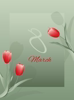 Bouquet of spring flowers tulips on green background. Design for posters, banners, postcards on Womans Day, 8 March. vector