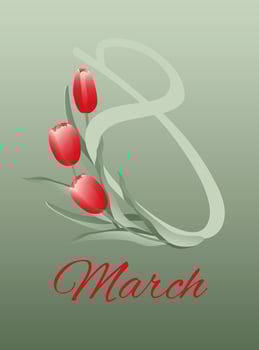 Bouquet of spring flowers tulips on green background. Design for banner, postcards on Womans Day, 8 March. vector