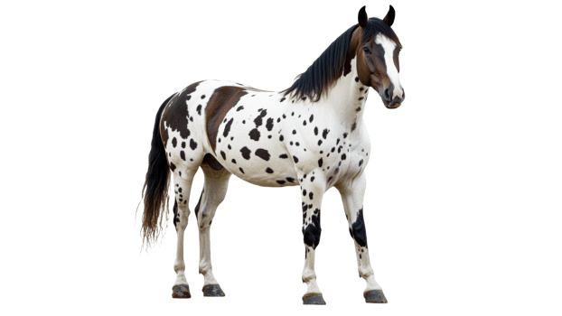 Unique spotted horse standing in bright light png
