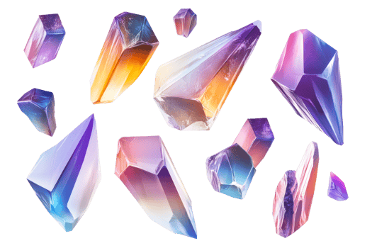 Colorful crystals in various shapes png