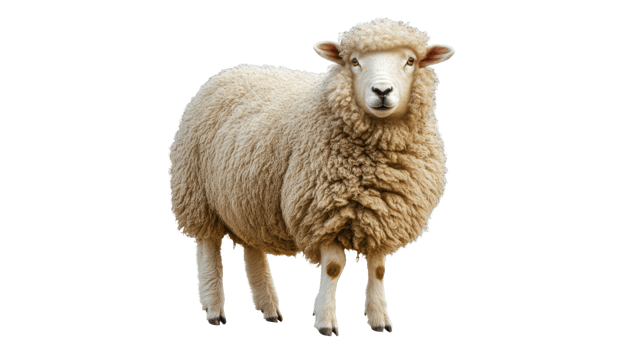 Fluffy sheep standing on a plain background png